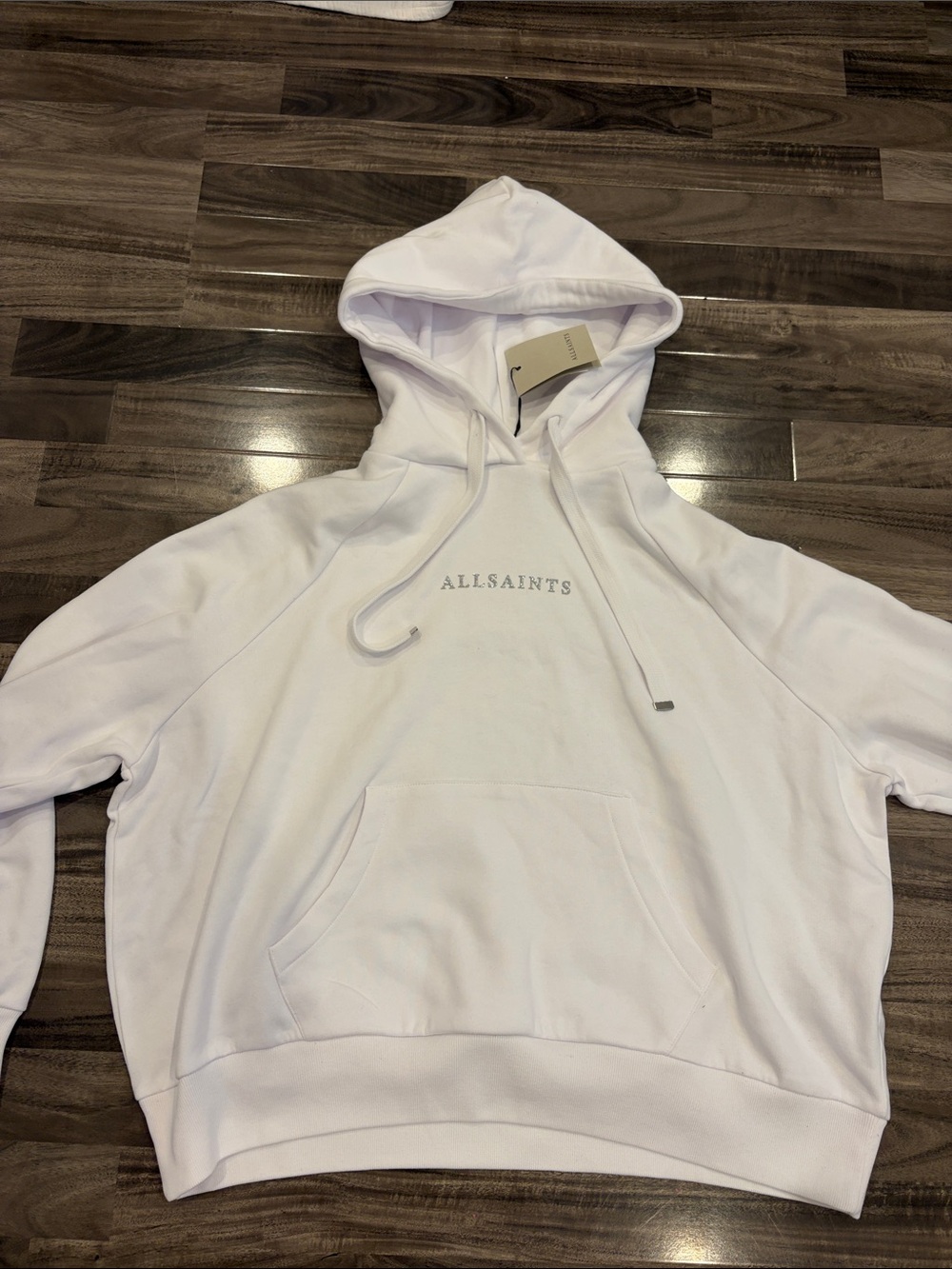 AllSaints White Logo Hooded Sweatshirt